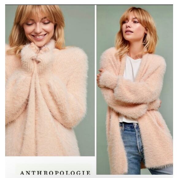 EUC Anthropologie Knitted & Knotted Pink Fuzzy Eyelash Cardigan XS Oversized Fit - Picture 2 of 14